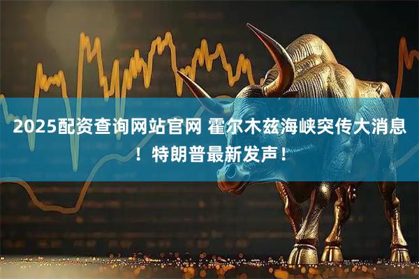 2025配资查询网站官网 霍尔木兹海峡突传大消息！特朗普最新发声！